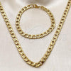 Stainless Steel Necklace and Bracelet, Figaro Design, Polished, Golden Finish, 06.257.0005