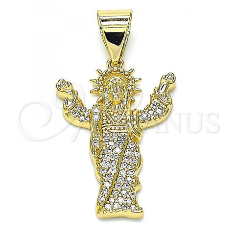 Oro Laminado Fancy Pendant, Gold Filled Style Jesus Design, with White Micro Pave, Polished, Golden Finish, 05.342.0037