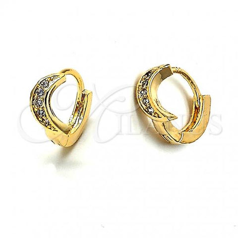 Oro Laminado Huggie Hoop, Gold Filled Style Moon Design, with White Cubic Zirconia, Polished, Golden Finish, 02.165.0009