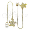Oro Laminado Threader Earring, Gold Filled Style Star Design, with White Micro Pave, Polished, Golden Finish, 02.210.0808