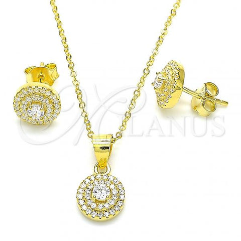 Sterling Silver Earring and Pendant Adult Set, with White Cubic Zirconia and White Crystal, Polished, Golden Finish, 10.369.0001.2