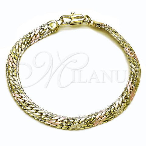 Oro Laminado Basic Bracelet, Gold Filled Style Curb Design, Polished, Tricolor, 03.213.0355.08