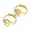 Oro Laminado Huggie Hoop, Gold Filled Style Heart Design, with White Micro Pave, Polished, Golden Finish, 02.210.0619.15