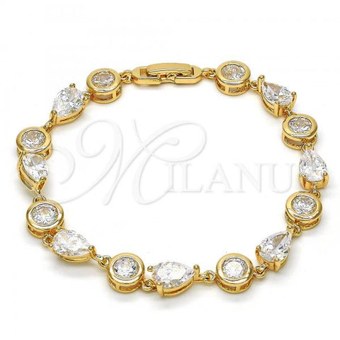 Oro Laminado Tennis Bracelet, Gold Filled Style Teardrop Design, with White Cubic Zirconia, Polished, Golden Finish, 03.213.0052.08