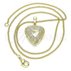 Oro Laminado Pendant Necklace, Gold Filled Style Heart and Bow Design, Polished, Golden Finish, 04.117.0019.20