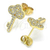 Oro Laminado Stud Earring, Gold Filled Style key Design, with White Micro Pave, Polished, Golden Finish, 02.344.0062