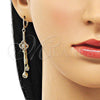 Oro Laminado Long Earring, Gold Filled Style key and Box Design, with White Micro Pave, Polished, Golden Finish, 02.316.0088