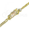Oro Laminado Fancy Bracelet, Gold Filled Style San Judas and Pave Figaro Design, Polished, Tricolor, 03.351.0163.2.08