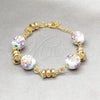 Stainless Steel Fancy Bracelet, Ball and Flower Design, Polished, Golden Finish, 03.63.22117.08