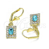 Oro Laminado Leverback Earring, Gold Filled Style with Blue Topaz and White Crystal, Polished, Golden Finish, 02.122.0117.8