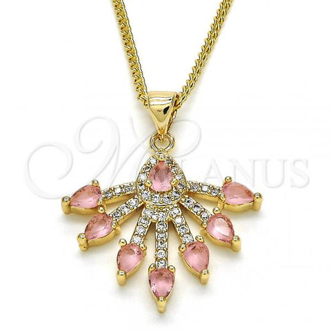 Oro Laminado Pendant Necklace, Gold Filled Style Teardrop Design, with Rose and White Cubic Zirconia, Polished, Golden Finish, 04.156.0185.2.20