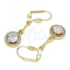 Oro Laminado Long Earring, Gold Filled Style with White Cubic Zirconia, Polished, Golden Finish, 02.387.0042