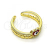 Oro Laminado Elegant Ring, Gold Filled Style Evil Eye and Heart Design, Red Enamel Finish, Golden Finish, 01.213.0017.1
