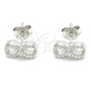 Sterling Silver Stud Earring, Infinite Design, with White Cubic Zirconia, Polished, Rhodium Finish, 02.369.0035