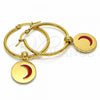 Stainless Steel Medium Hoop, Moon Design, Red Enamel Finish, Golden Finish, 02.364.0005.1.30