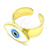 Oro Laminado Elegant Ring, Gold Filled Style Evil Eye Design, White Enamel Finish, Golden Finish, 01.313.0006 (One size fits all)