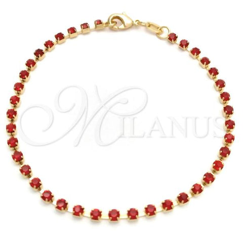 Oro Laminado Tennis Bracelet, Gold Filled Style with Garnet Cubic Zirconia, Polished, Golden Finish, 03.58.0065.4.07