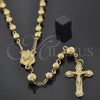 Oro Laminado Large Rosary, Gold Filled Style Jesus and Crucifix Design, Diamond Cutting Finish, Golden Finish, 5.210.002