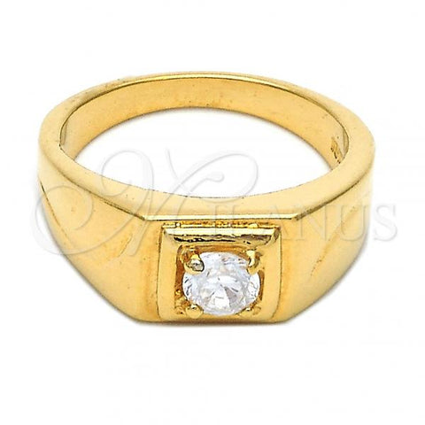 Oro Laminado Mens Ring, Gold Filled Style Solitaire Design, with White Cubic Zirconia, Polished, Golden Finish, 5.175.029.06 (Size 6)