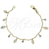 Oro Laminado Charm Bracelet, Gold Filled Style Leaf Design, with White Cubic Zirconia, Polished, Golden Finish, 03.63.0204.07