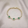 Oro Laminado Fancy Bracelet, Gold Filled Style with Green and White Cubic Zirconia, Polished, Golden Finish, 03.283.0307.07