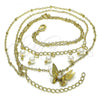 Oro Laminado Fancy Necklace, Gold Filled Style Butterfly and Rolo Design, with White Cubic Zirconia and Ivory Pearl, Polished, Golden Finish, 04.213.0291.14
