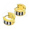 Stainless Steel Huggie Hoop, with Black and White Crystal, Polished, Golden Finish, 02.384.0032.1.12