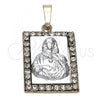 Oro Laminado Religious Pendant, Gold Filled Style Sagrado Corazon de Maria Design, with White Cubic Zirconia, Polished, Two Tone, 5.198.029