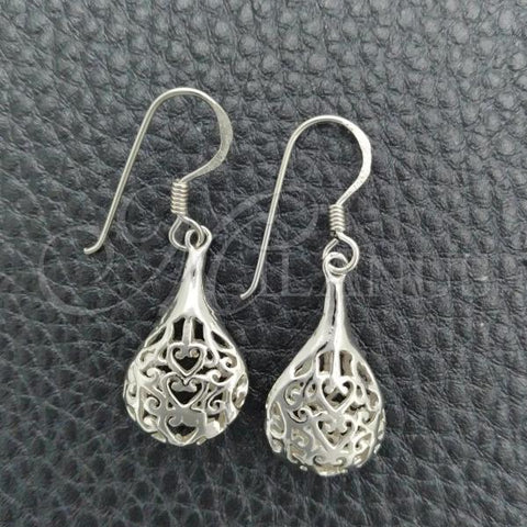 Sterling Silver Dangle Earring, Filigree Design, Polished, Silver Finish, 02.392.0005