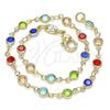 Oro Laminado Fancy Anklet, Gold Filled Style with Multicolor Cubic Zirconia, Polished, Golden Finish, 03.326.0004.10