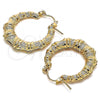 Oro Laminado Medium Hoop, Gold Filled Style Bamboo and Hollow Design, Polished, Golden Finish, 02.60.0149.30