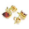Oro Laminado Stud Earring, Gold Filled Style Swan Design, with Garnet Cubic Zirconia, Polished, Golden Finish, 02.387.0031