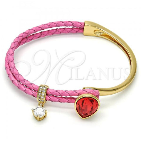 Oro Laminado Individual Bangle, Gold Filled Style Teardrop Design, with Padparadscha Swarovski Crystals and White Micro Pave, Polished, Golden Finish, 07.239.0002.14 (03 MM Thickness, One size fits all)