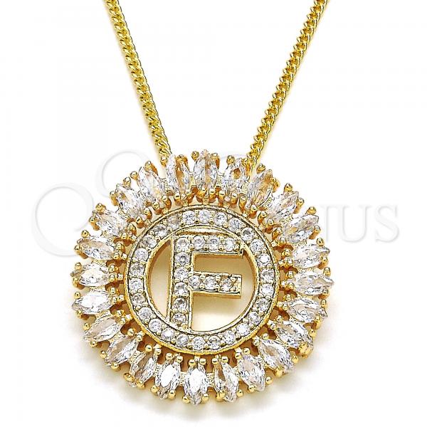Oro Laminado Pendant Necklace, Gold Filled Style Initials Design, with White Cubic Zirconia, Polished, Golden Finish, 04.210.0011.20