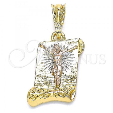 Oro Laminado Religious Pendant, Gold Filled Style Jesus Design, Polished, Tricolor, 05.351.0137