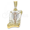 Oro Laminado Religious Pendant, Gold Filled Style Jesus Design, Polished, Tricolor, 05.351.0137
