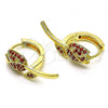 Oro Laminado Huggie Hoop, Gold Filled Style Flower Design, with Garnet Micro Pave, Polished, Golden Finish, 02.210.0806.1.15