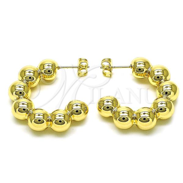 Oro Laminado Medium Hoop, Gold Filled Style Hollow and Ball Design, Polished, Golden Finish, 02.163.0320.30