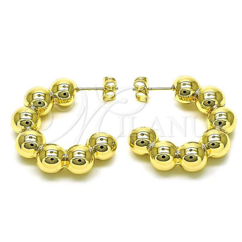 Oro Laminado Medium Hoop, Gold Filled Style Hollow and Ball Design, Polished, Golden Finish, 02.163.0320.30