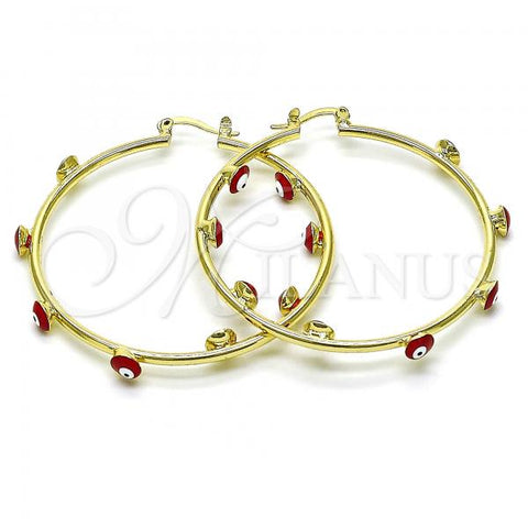 Oro Laminado Large Hoop, Gold Filled Style Evil Eye Design, Red Enamel Finish, Golden Finish, 02.380.0106.50