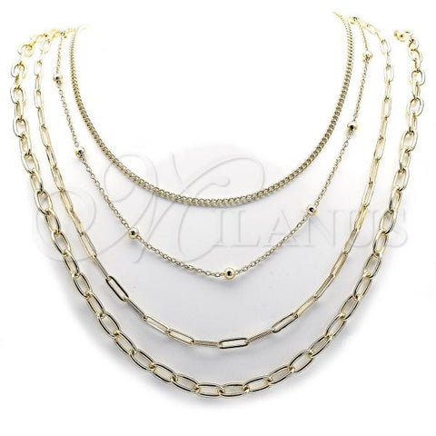 Stainless Steel Fancy Necklace, Miami Cuban and Rolo Design, Polished, Golden Finish, 04.437.0008.16
