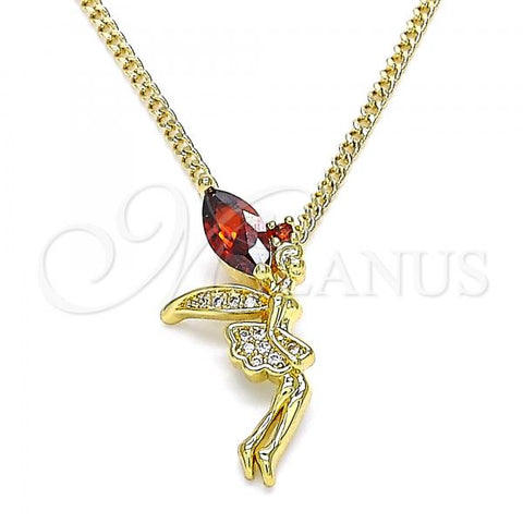Oro Laminado Pendant Necklace, Gold Filled Style Angel Design, with Garnet Cubic Zirconia and White Micro Pave, Polished, Golden Finish, 04.156.0459.2.20