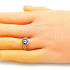 Oro Laminado Elegant Ring, Gold Filled Style Evil Eye and Star Design, Blue Enamel Finish, Golden Finish, 01.213.0021