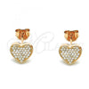 Sterling Silver Stud Earring, Heart Design, with White Cubic Zirconia, Polished, Rose Gold Finish, 02.369.0001.1
