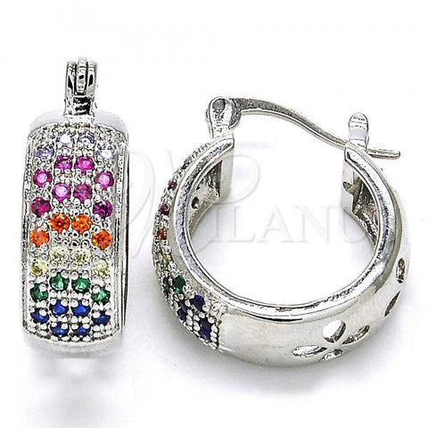 Rhodium Plated Small Hoop, with Multicolor Cubic Zirconia, Polished, Rhodium Finish, 02.210.0290.7.20
