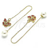Oro Laminado Threader Earring, Gold Filled Style Butterfly Design, with Garnet Crystal, Polished, Golden Finish, 02.253.0005