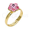 Oro Laminado Multi Stone Ring, Gold Filled Style Flower Design, with Light Rose Swarovski Crystals, Polished, Golden Finish, 01.239.0010.10 (One size fits all)