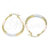 Oro Laminado Medium Hoop, Gold Filled Style Teardrop and Hollow Design, Diamond Cutting Finish, Tricolor, 02.170.0081.1.30