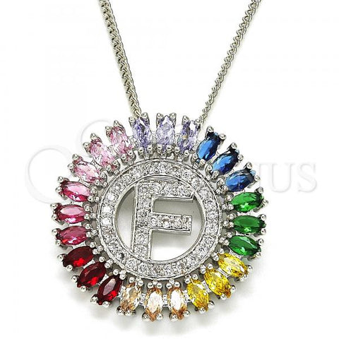 Rhodium Plated Pendant Necklace, Initials Design, with Multicolor Cubic Zirconia, Polished, Rhodium Finish, 04.210.0011.3.20