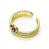 Oro Laminado Elegant Ring, Gold Filled Style Evil Eye and Heart Design, Red Enamel Finish, Golden Finish, 01.213.0017.1